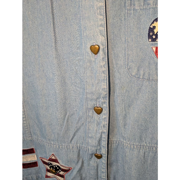 Vintage Christopher & Banks Blue Jean Jacket with Patriotic Patches, women's - Picture 4 of 7